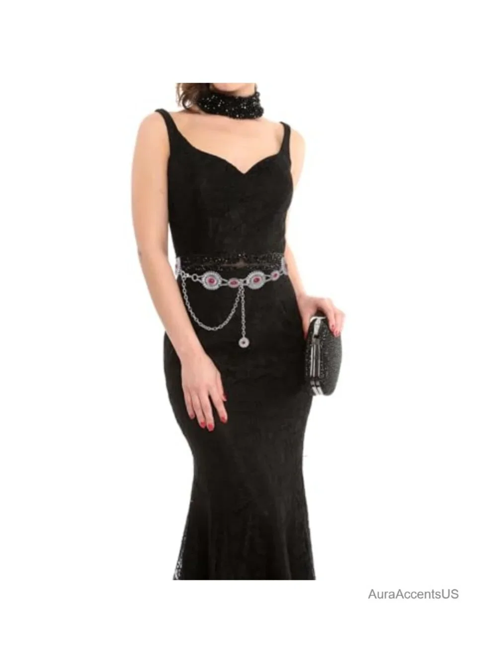 Western Metal Oval Concho Chain Belt for Women Cowgirl Turquoise Waist Chain